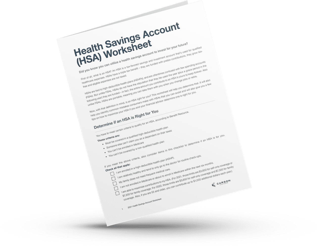 Health Savings Account (HSA) Worksheet