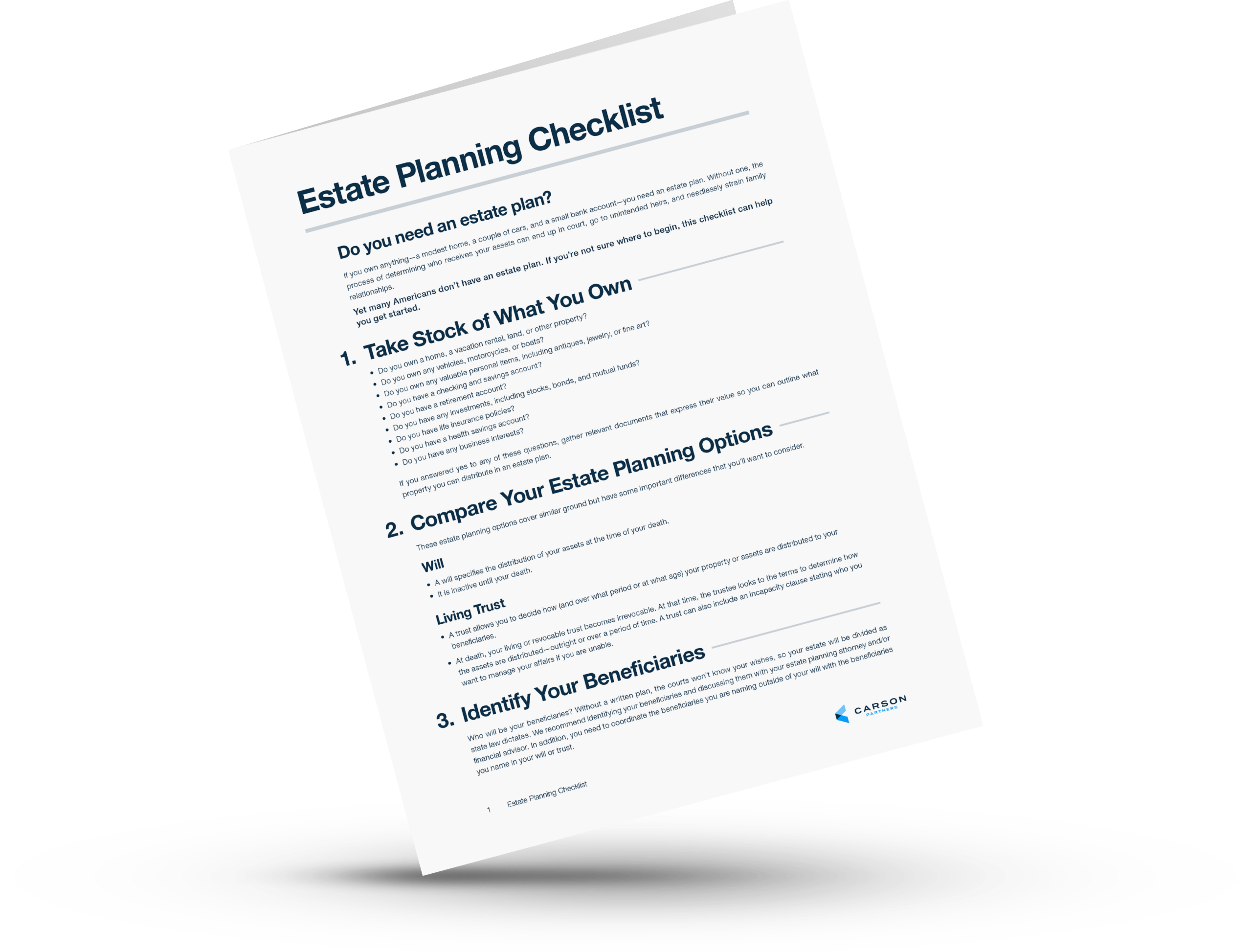 Image of the front page of the Estate Planning Checklist on a white background